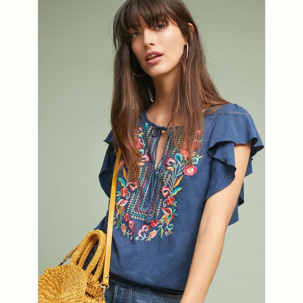 Embroidered Blue Women's Top